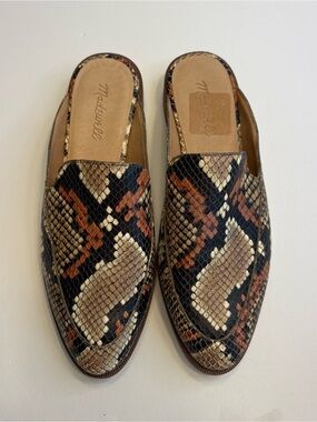 Madewell “Frances” Loafer Mules in Brown/Black/Cream Snake Print Leather- Size 8